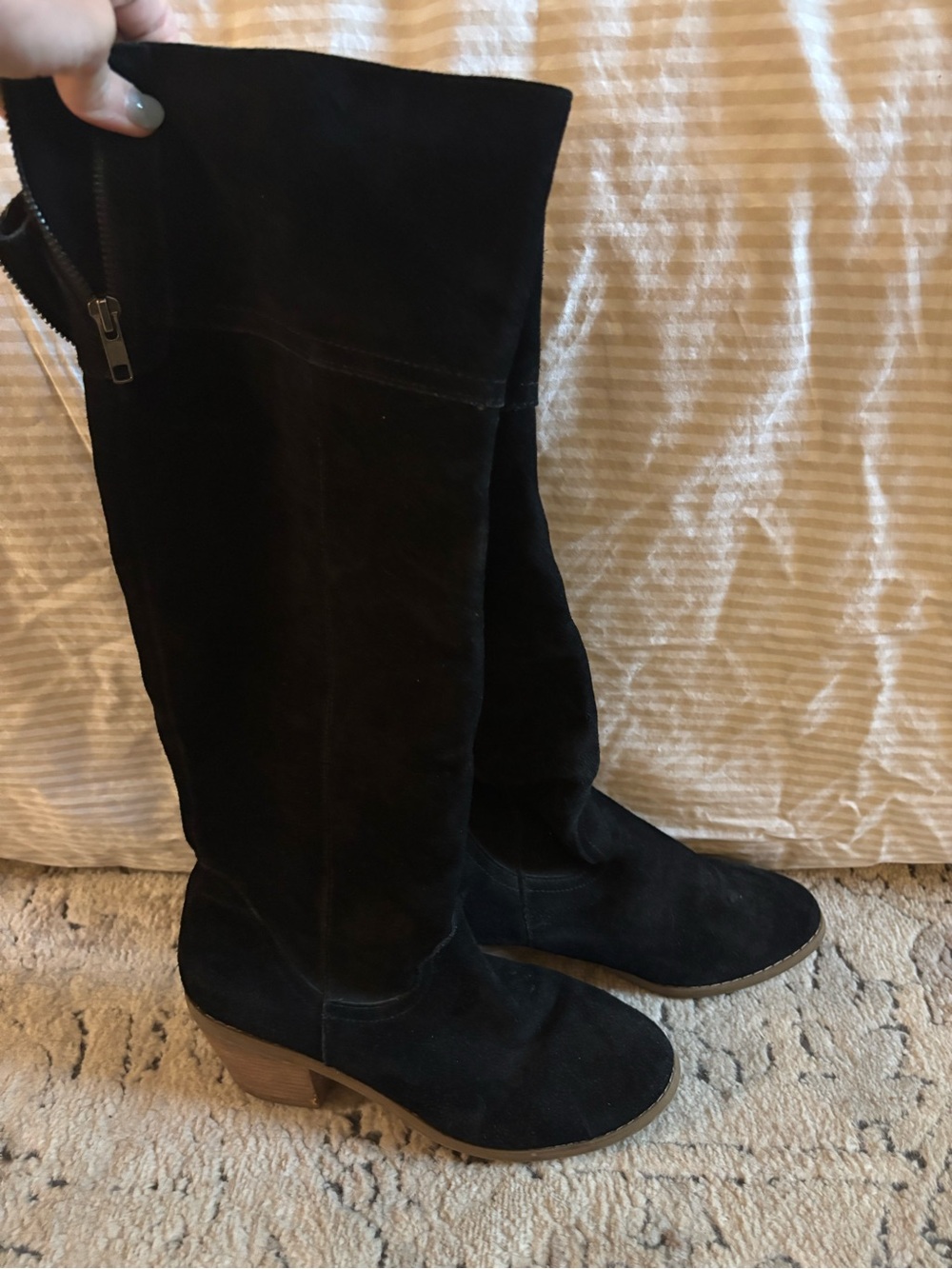BDG Black Suede Over-the-Knee Stack Heel Boots